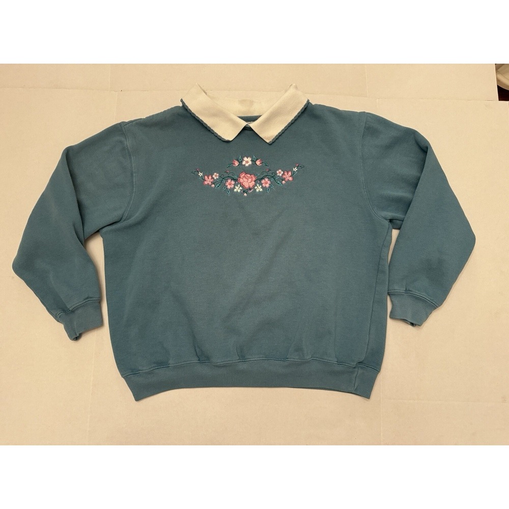 Crescent‎ Bay Women's Pull Over Sweater Floral Embroidery White Collar Size PS